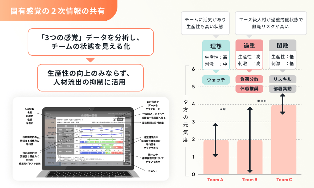 固有感覚の2次情報の共有 — 成績表一覧ダッシュボードとチーム状態分析画面